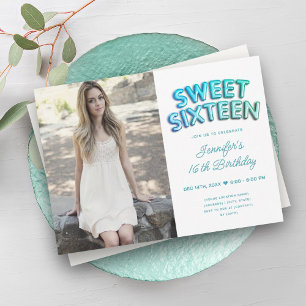 Invitation Photo Turquoise Turquoise Ballons blancs Sweet 16