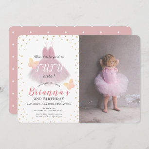 Invitation Photo Tutu Cute Ballerina Pink & Whit 2e anniversa