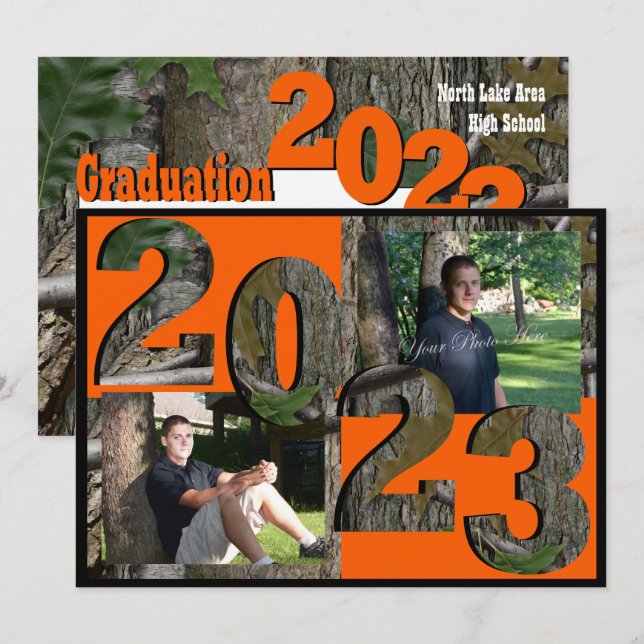 Invitation Photo Twin 2023 Tree Camo Graduation (Devant / Derrière)
