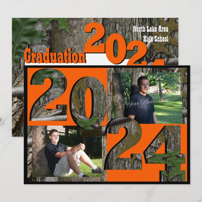 Invitation Photo Twin 2024 Tree Camo Graduation (Devant / Derrière)