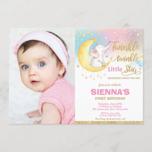 Invitation Photo Twinkle Little Star Elephant 1er Anniversair