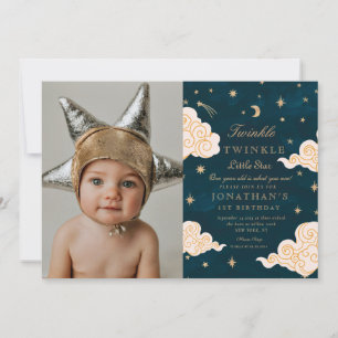 Invitation photo Twinkle Little Stars Cute Moon 1er Anniversa