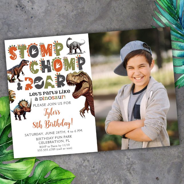 Invitation Photo Typographie Dinosaure Anniversaire Cool (Créateur téléchargé)