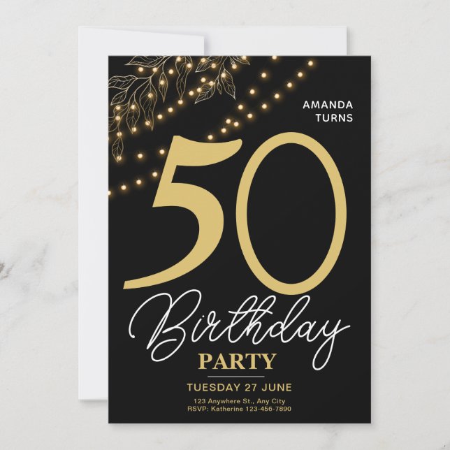 Invitation Photo Typography Botanical Elegant 50 Birthday (Devant)
