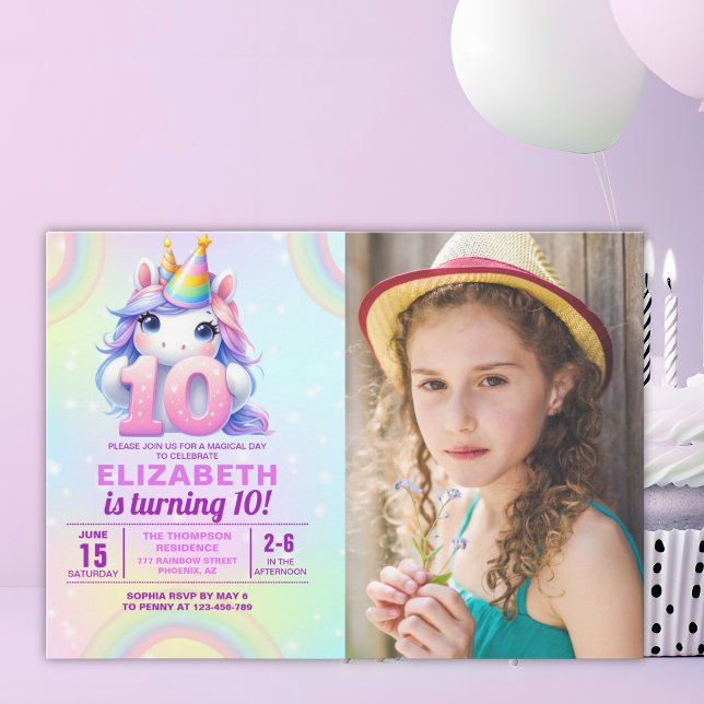 Invitation Photo Unicorn 10th Birthday - Magical Birthday (Créateur téléchargé)