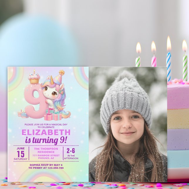 Invitation Photo Unicorn 9th Birthday - Magical Birthday (Créateur téléchargé)