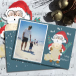 Invitation Photo unique enfant | Santa Claus Blue Holiday Car<br><div class="desc">Partagez votre photo préférée avec votre famille et vos amis ce jour férié,  grâce à cette jolie carte de Noël du Père Noël. Ajoutez vos Bonnes Fêtes et votre nom de famille. Le dos est bleu avec des flocons blancs. © ArianeC Illustrations-Tous droits réservés</div>
