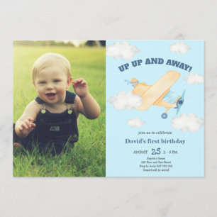 Invitation photo Up & Away 1st Boy Birthday Airplane