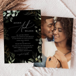 Invitation Photo Verdure Noir Et Or Mariage traditionnel