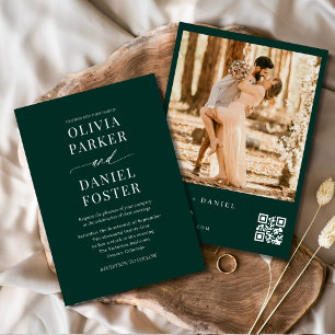 Invitation Photo vert Emerald moderne Mariage de code QR