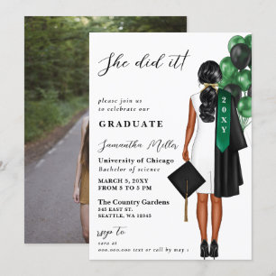 Invitation Photo Vert Moderne Elle L'A Fait Diplôme