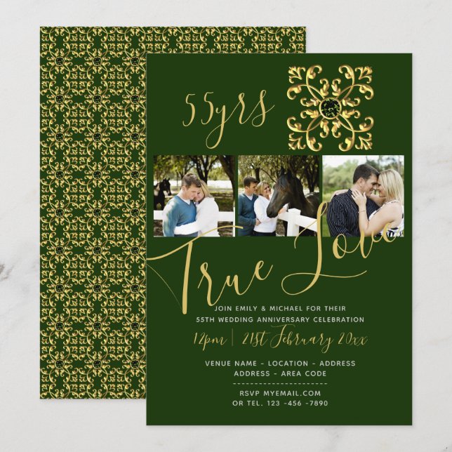 Invitation PHOTO VERT pour les 55 ans de mariage É (Devant / Derrière)