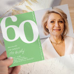 Invitation Photo verte 60e fête d'anniversaire<br><div class="desc">Créez des souvenirs durables à votre 60e anniversaire de bain avec ces invitations de fête d'anniversaire vert et blanc brillant! Avec une grande police serif audacieuse montrant le numéro '60', une photo du garçon / fille d'anniversaire, et un modèle moderne facile à personnaliser, ces invitations capteront l'esprit de l'occasion. Grâce...</div>