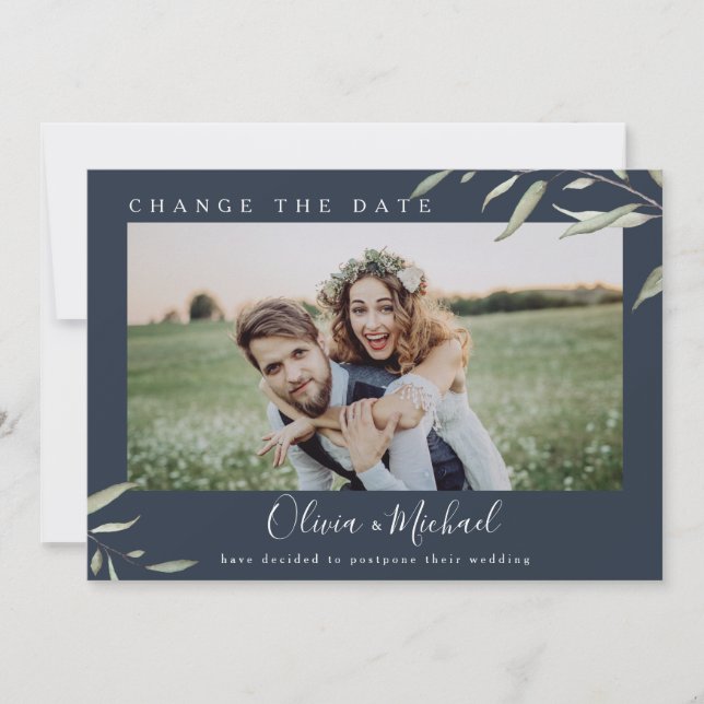 Invitation Photo verte minime changer la date Postponed (Devant)