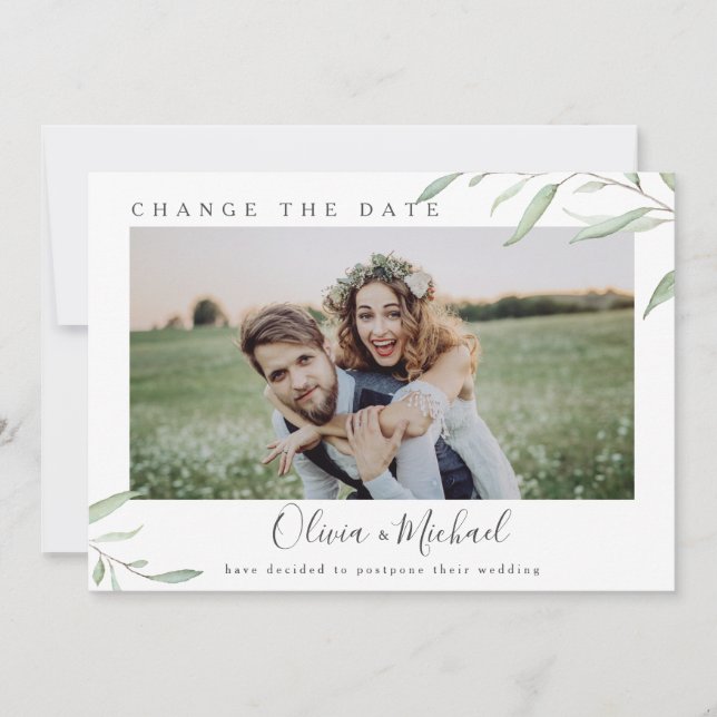 Invitation Photo verte minime changer la date Postponed (Devant)