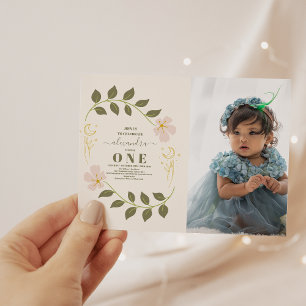 Invitation Photo Vintage Céleste Botanique 1er anniversaire