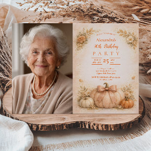 Invitation Photo Vintage Citrouille 90e Anniversaire