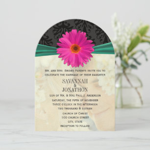 Invitation Photo Vintage Damask Emerald Pink Gerber Mariage
