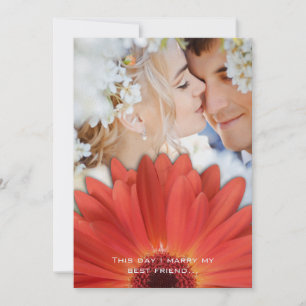 Invitation Photo Vintage Damask Orange Gerber Daisy Mariage