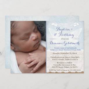 Invitation Photo Vintage du garçon 1er anniversaire Baptême P