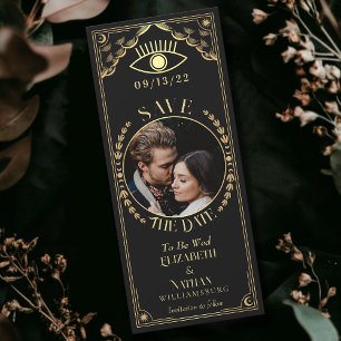 Invitation Photo vintage Gold Tarot Card Enregistrer la date