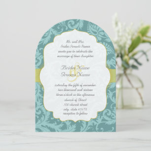 Invitation Photo Vintage Love Bird Aqua Blue Damask Wedding