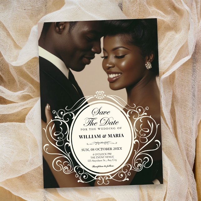 Invitation Photo vintage mariage orné  (Créateur téléchargé)