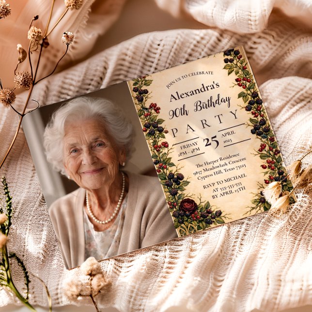 Invitation Photo Vintage Mûre Botanique 90e Anniversaire (Créateur téléchargé)
