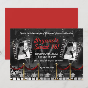 Invitation Photo vintage noir et blanc sur tapis rouge d'Holl