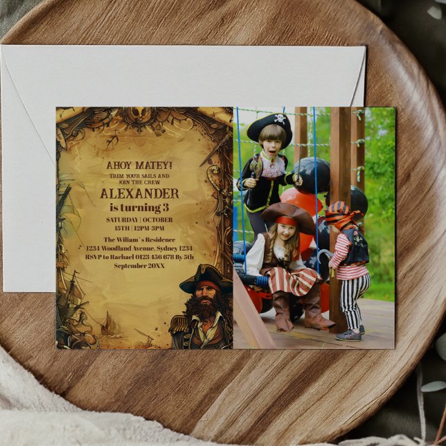 Invitation Photo Vintage Pirate fête d'anniversaire Ahoy Mate (Créateur téléchargé)