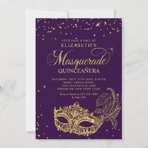 Invitation Photo Violet Or Glitter Masquerade Quinceañera