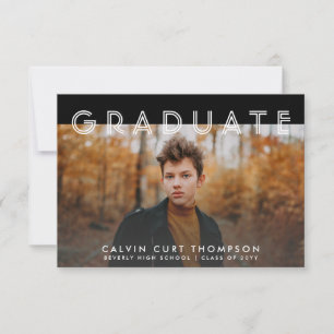 Invitation Photo virtuelle moderne Black Graduation pour garç