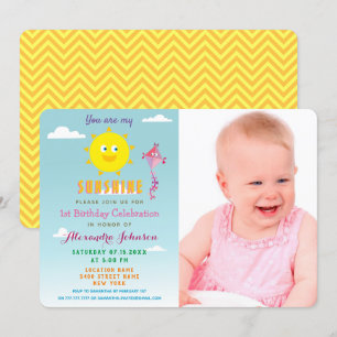 Invitation Photo Vous êtes mon soleil, Fille 1er anniversaire