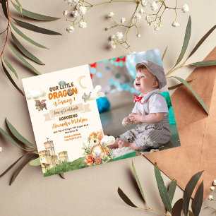 Invitation Photo Watercolor Dragon Baby 1er anniversaire