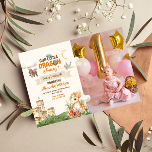 Invitation Photo Watercolor Dragon Baby 1er anniversaire