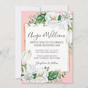 Invitation Photo Watercolor Magnolia Blush QR Code Mariage