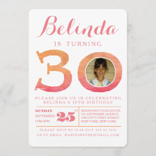Invitation photo Watercolor Ombre 30th Birthday Pa