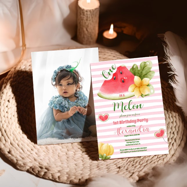 Invitation Photo Watercolor One in a Melon First Birday (Créateur téléchargé)