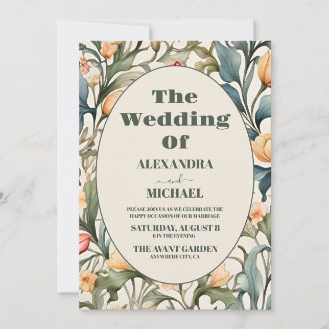 Invitation Photo Watercolor Tulips William Morris Mariage (Devant)