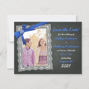 Invitation Photo Wedding Enregistrer la Date Chalkboard Blue