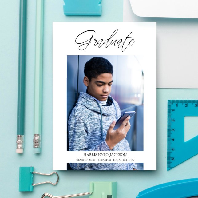 Invitation Photo Whimsical Modern Graduation Calligraphie (Créateur téléchargé)