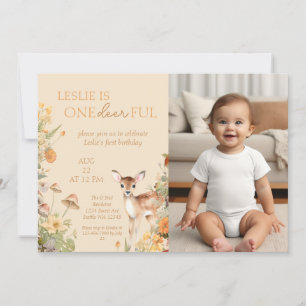 Invitation Photo Whimsical Woodland Deer First Birday