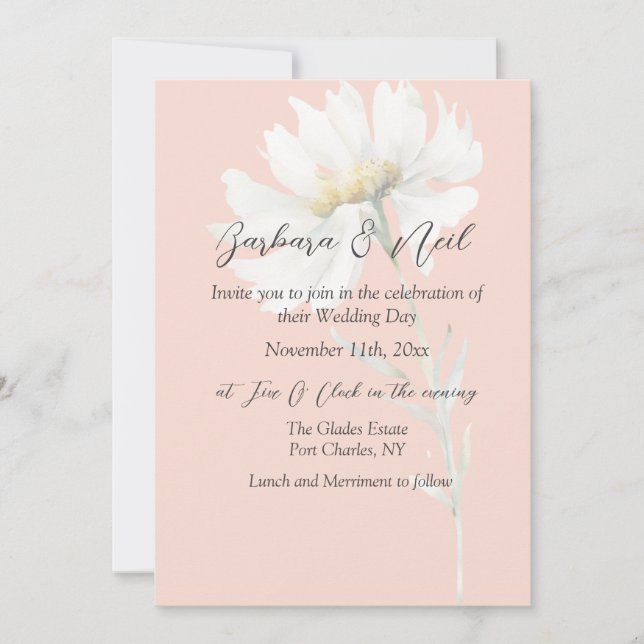 Invitation Photo White Daisy QR Code Mariage (Devant)