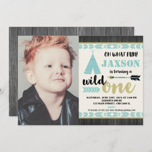 Invitation photo Wild One 1er anniversaire turquoi