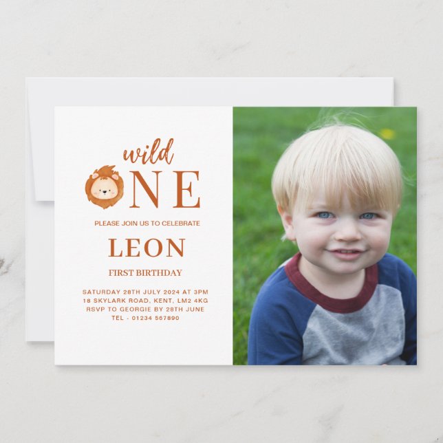 Invitation Photo Wild One Lion (Devant)