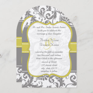 Invitation Photo Yellow & Grey Vintage Mariage damassé Invita
