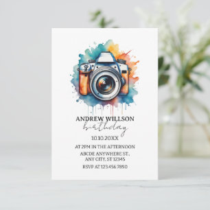 Invitation photographe à l'aquarelle caméra ANNIVERSAIRE