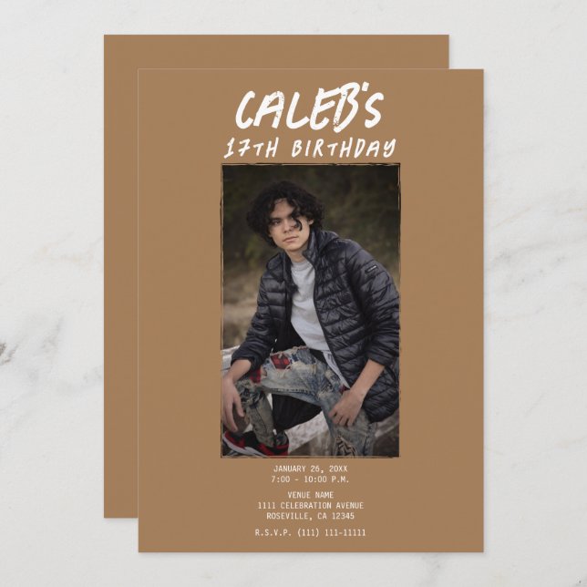 Invitation Photographie Brown minime Fête d'anniversaire (Devant / Derrière)
