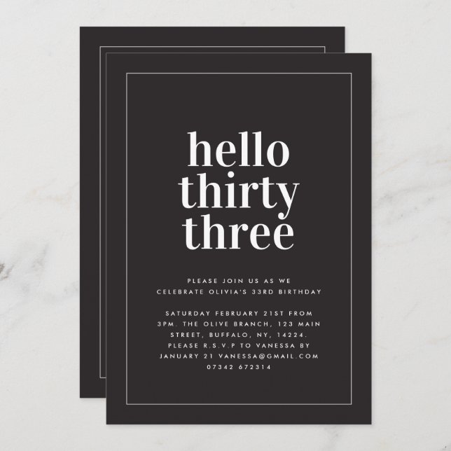 Invitation Photographie d'anniversaire de la typographie mode (Devant / Derrière)