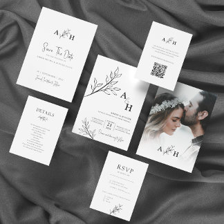 Invitation Photographie de feuillage de Monogramme moderne no